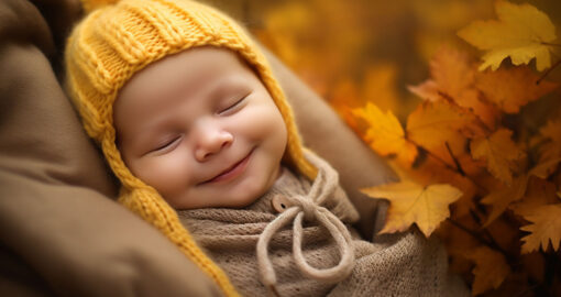 Neugeborenes im Herbst beim Fotoshooting